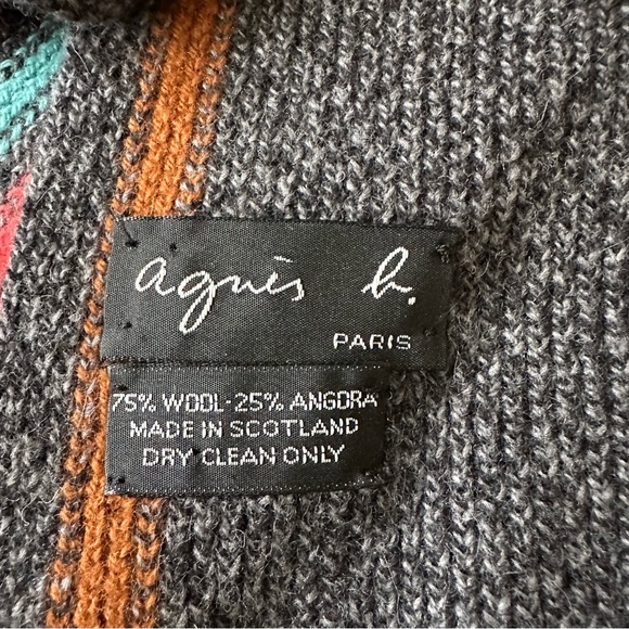 Vintage AGNES B Paris Wool Angora Striped Gray SCARF Knit UNISEX 66 in Scotland - Picture 3 of 8